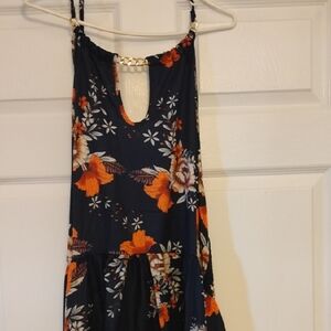 GBX Asymmetrical Dress with Floral Design in Black and Orange